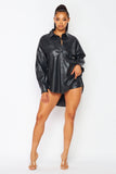 Kai Faux Leather PU Collar Shirt And Shorts Set (HDC30846)
