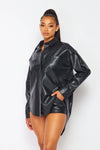Kai Faux Leather PU Collar Shirt And Shorts Set (HDC30846)