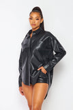 Kai Faux Leather PU Collar Shirt And Shorts Set (HDC30846)