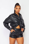 Kai Faux Leather PU Collar Shirt And Shorts Set (HDC30846)