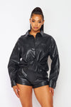 Kai Faux Leather PU Collar Shirt And Shorts Set (HDC30846)
